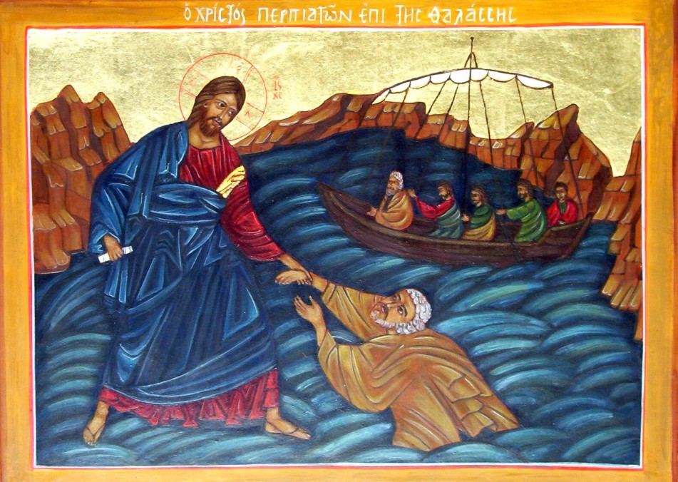 C'est une icône de l'histoire de Jésus marchant sur la mer et Peter essaie de faire la même chose. (Traduction de l'anglais)  dans images sacrée Christus+und+Petrus+1.2010.jpg.k