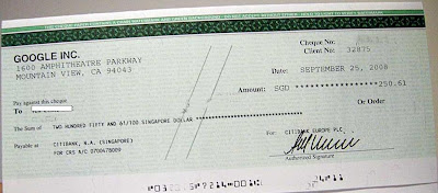 adsense picture of check payment