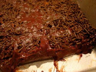 Pan of Vegan Fudge with some slices removed