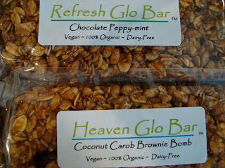 Refresh Glo Bars in Chocolate Peppy-mint and Coconut Carob Brownie Bomb Flavors
