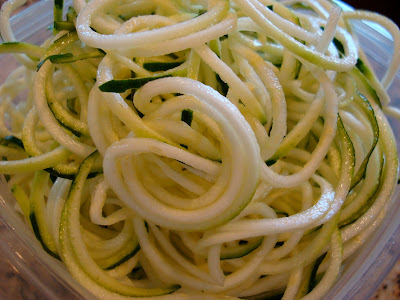 Spiralized Zucchini Pasta in clear container
