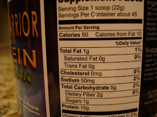 Label on Chocolate Sun Warrior Brown Rice Protein