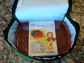 Reusable lunch bag with four pack of containers inside