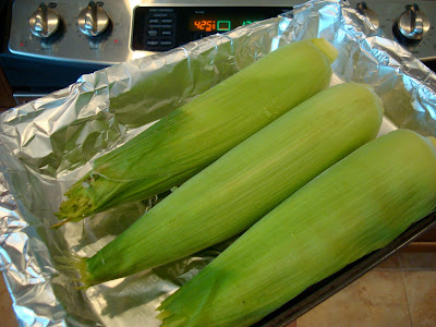 Ears of corn on foil lined pan