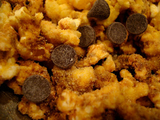 Close up of Cinnamon Ginger Popcorn with chocolate chips