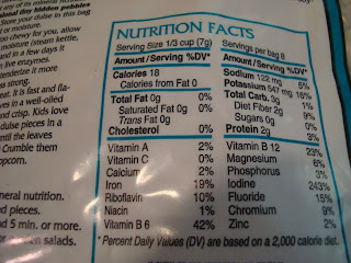Nutritional label on package of Dulse