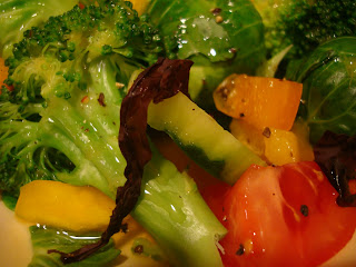 Vegetables with dressing topped with Dulse Flakes