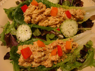 Sweet-nTangy Chicken-Less Salad Pate on romaine leaves