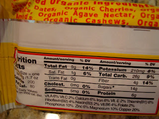 Nutrient label on Cherry Cashew Bar