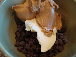 D chocolate chips, butter and peanut butter in bowl