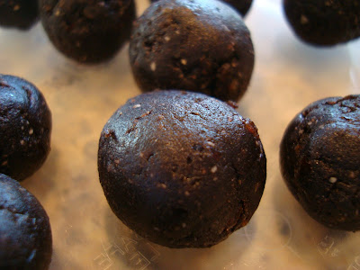 Close up of  Raw Vegan Dark Chocolate Fudge Balls