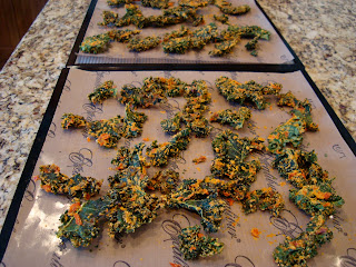Dehydrated Kale Chips on dehydrator tray