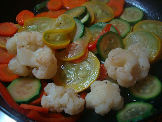 Close up of vegetables steaming in pan