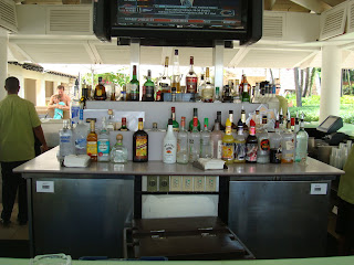 Stocked liquor at outdoor bar