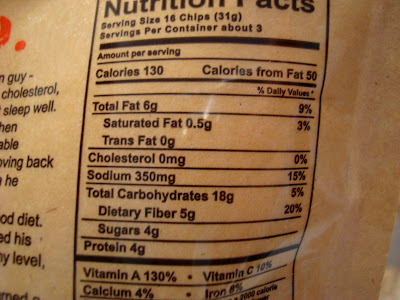 Nutritional Facts for Cheddar Chips