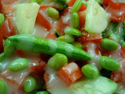 Close up of Edamame Salad with Vegan Slaw Dressing