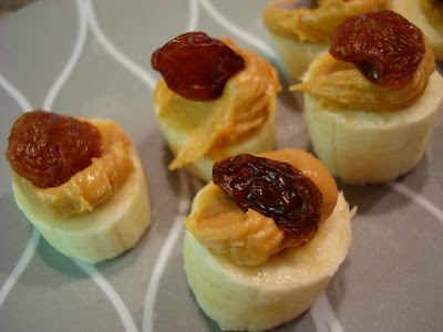 Overhead of Peanut Butter Banana "Crowns" on plate
