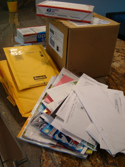 Packages and mail on countertop