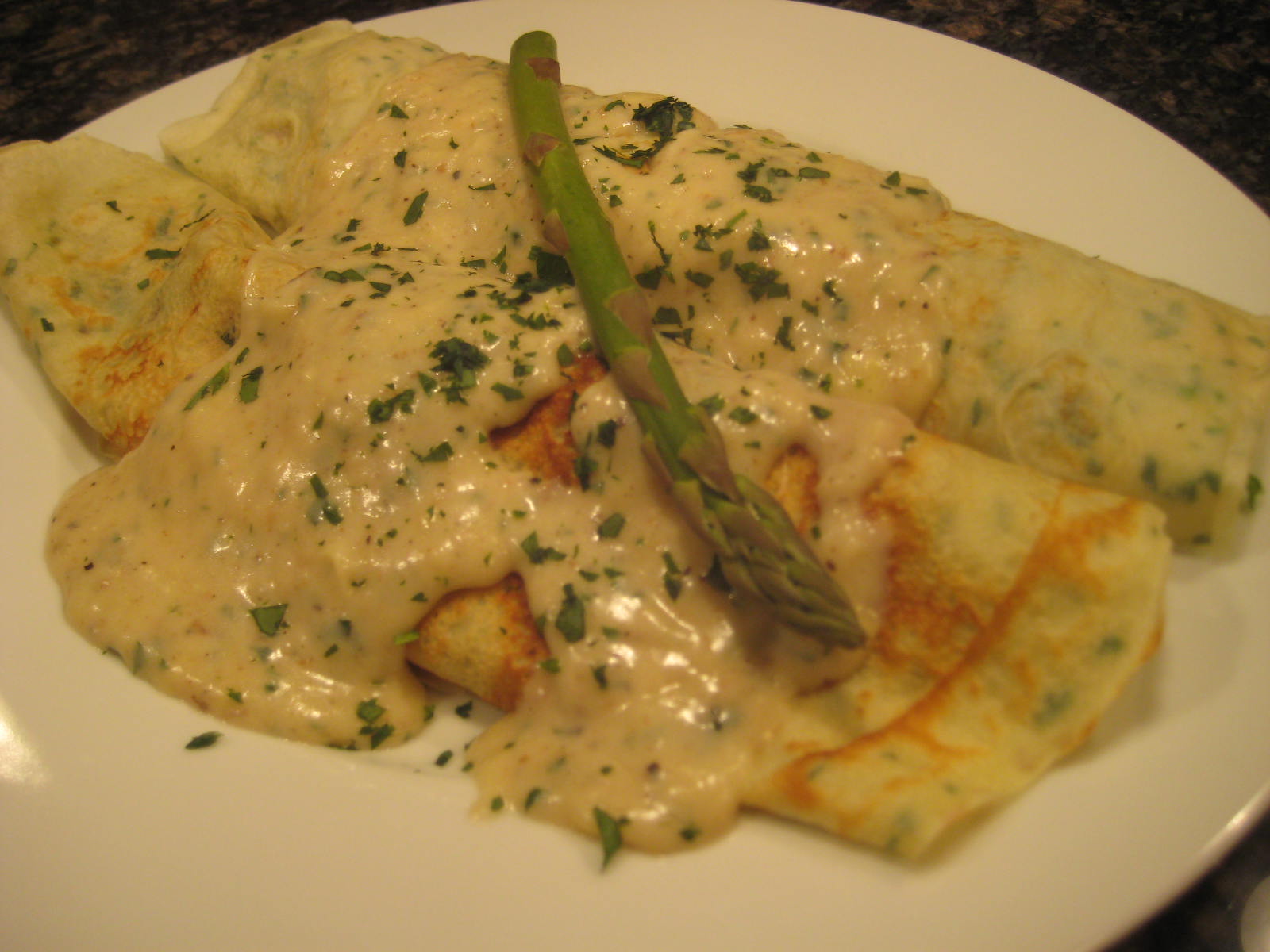 Dinner with the Welches Shrimp, Spinach and Asparagus Crepes with