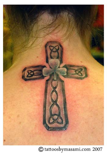 Winged Cross Tattoo. winged cross, back of neck