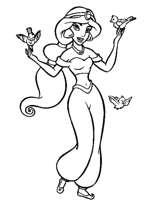 disney jasmine and birds coloring pages aladin and jasmine coloring  title=