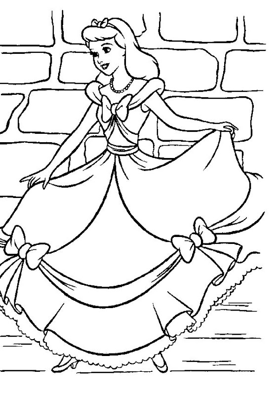Disney Princess Cinderella and Her Gown Coloring Pages title=