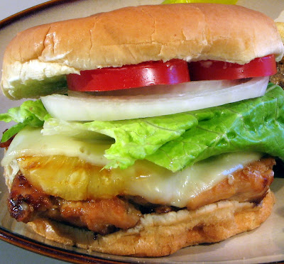 Chicken Teriyaki Burger with Grilled Pineapple