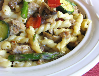 Gemelli with Turkey Italian Sausage and Roasted Vegetables in a Parmesan Cream Sauce