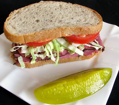 Pastrami, Tomato and Coleslaw on Rye