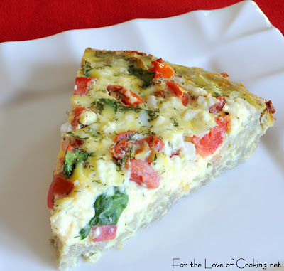Tomato, Spinach, and Dill Quiche with a Shredded Potato Crust