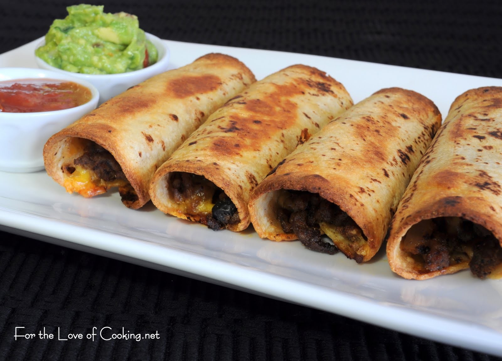 Ground Beef, Black Bean, and Cheddar Cheese Taquitos For the Love of