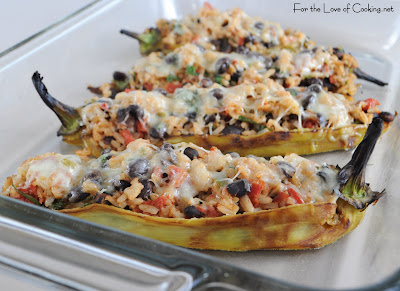 Stuffed Anaheim Peppers with Mexican Rice &amp; Beans, Jack Cheese, &amp; Guacamole