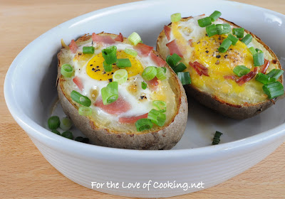 Baked Potato with Egg, Extra Sharp Cheddar, and Canadian Bacon