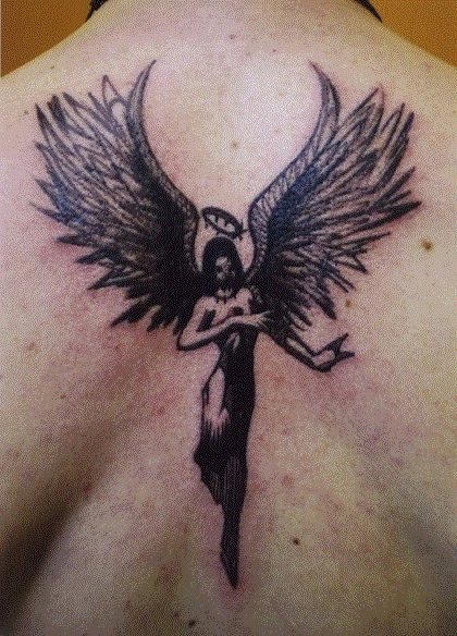 Angel wings cross tattoo on upper arm and angel wings cross tattoo on upper