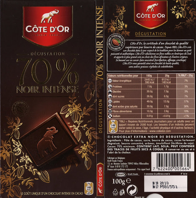 tablette de chocolat noir dégustation côte d'or noir intense 70