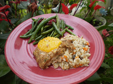 Orange roughty with Herbed Flax Topping and Risotto