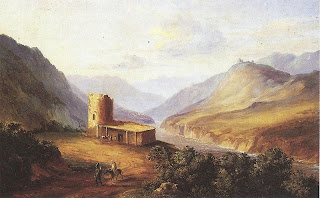 Военно-Грузинская дорога близ Мцхеты (Кавказский вид с саклей). 1837. Картина М. Ю. Лермонтова. Картон, масло Военно-Грузинская дорога близ Мцхеты (Кавказский вид с саклей). 1837. Картина М. Ю. Лермонтова. Картон, масло