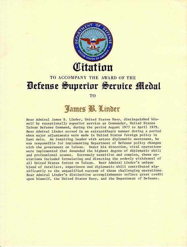 US Taiwan Defense Command RADM Linder Photos and Items