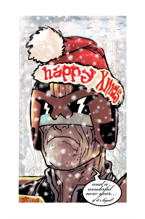 Diamond Dave Taylor does the "Dredd in a Santa hat" thing.