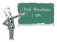 a picture of a professor pointing to a board that says i pod therefore i am