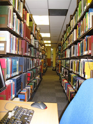 Rows of books in the library