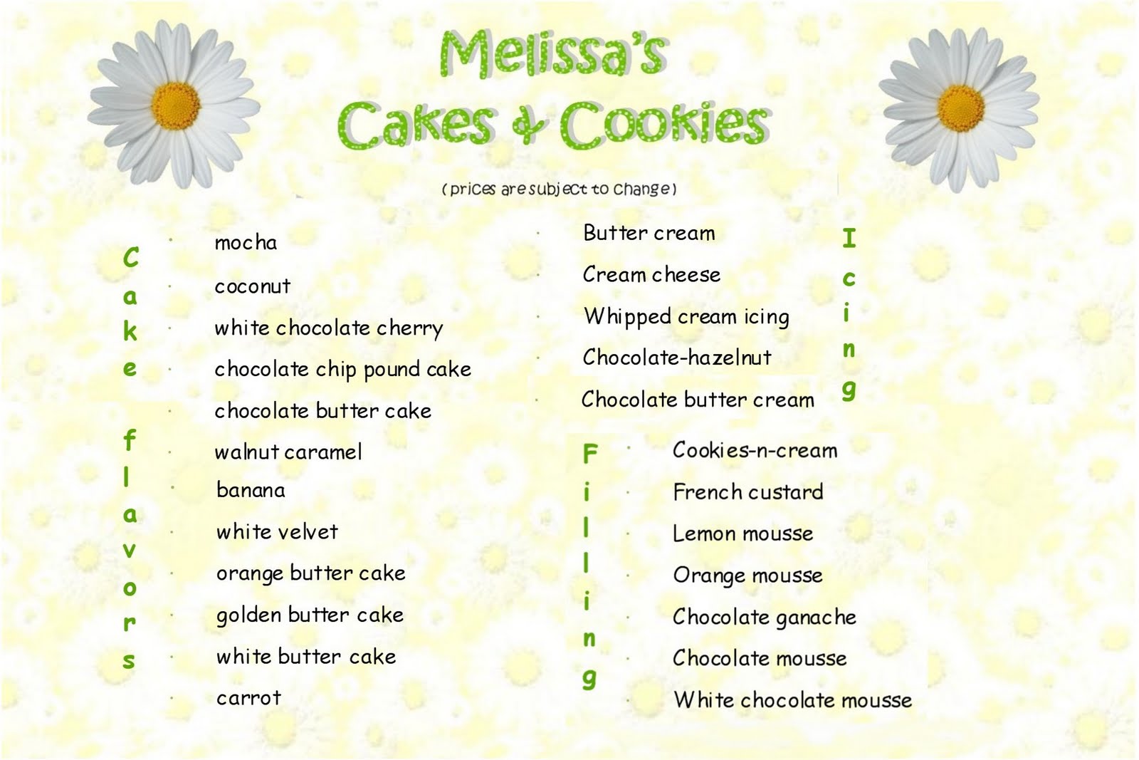 Menu And Prices Menu And Prices