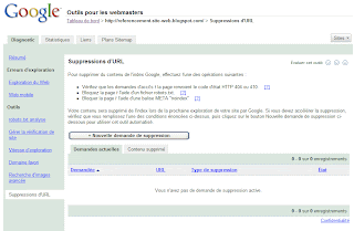 Outil de suppression d'url dans l'index de Google via Google Webmaster Central