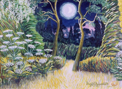 Moon over the Circular Garden Poole Wood Grey Towers Nunthorpe painting in acrylic by Ingrid Sylvestre North East artist Durham artists UK Moon over the Circular Garden Poole Wood Grey Towers Nunthorpe painting in acrylic by Ingrid Sylvestre North East artist Durham artists UK