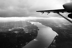 Airplane over Hudson River