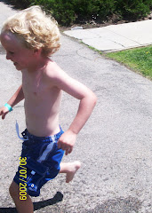 Little Josh Making his way to the Slip and SLide!