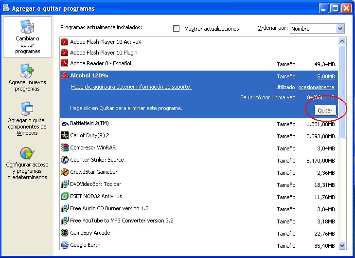 Cómo borrar un programa o juego de mi PC? (Windows XP)