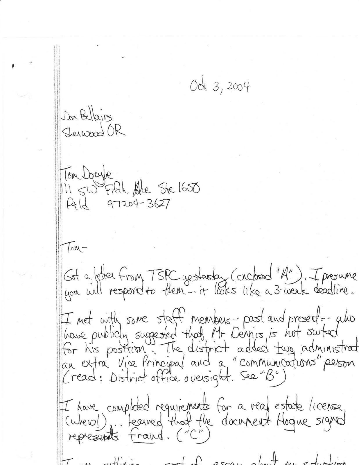 handwritten cover letter