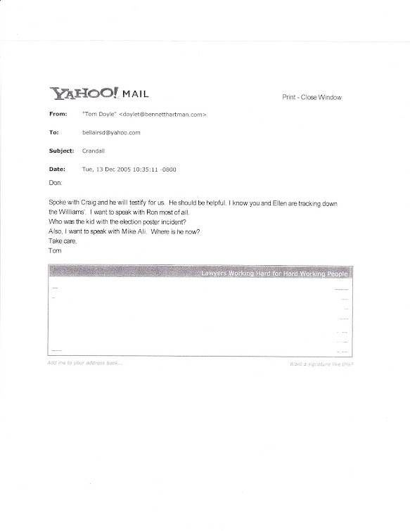 December 2005 email from Doyle assuring teacher that former student Craig Crandall will testify