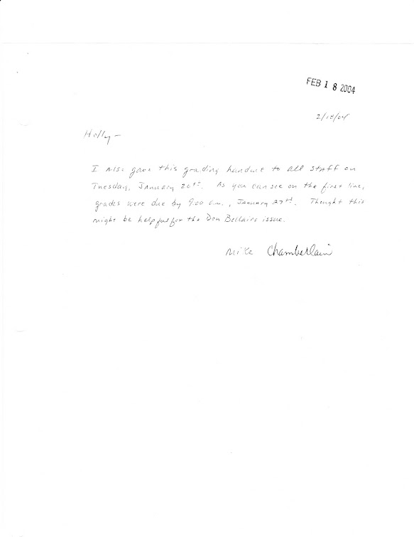 Mike Chamberlain's note to Lekas about Westview High School semester grades...
